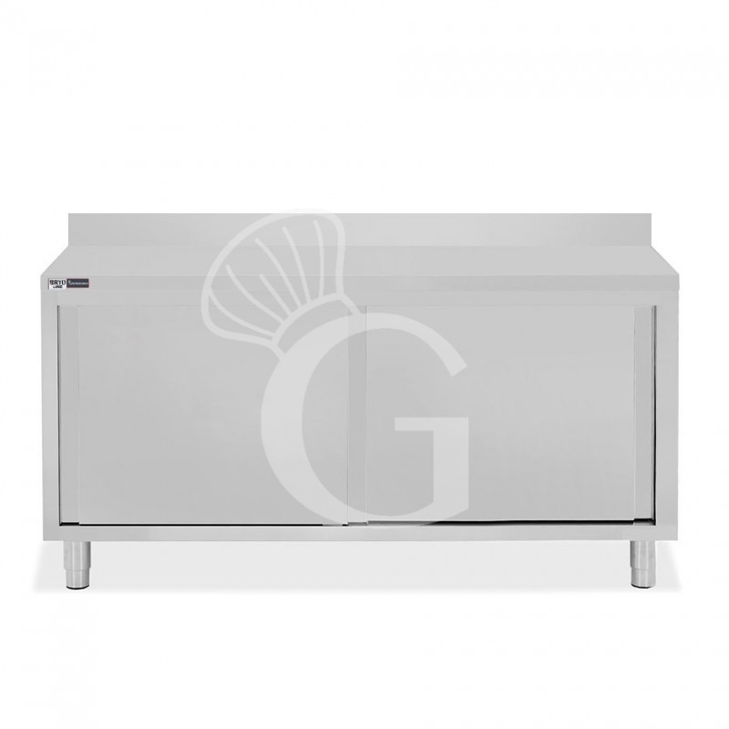 Mesa mural de acero inoxidable 2 puertas correderas y peto L 1800 mm x P 700 mm x A 950 mm