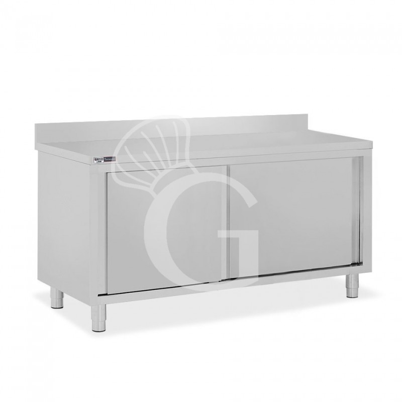 Mesa mural de acero inoxidable 2 puertas correderas y peto L 1800 mm x P 700 mm x A 950 mm