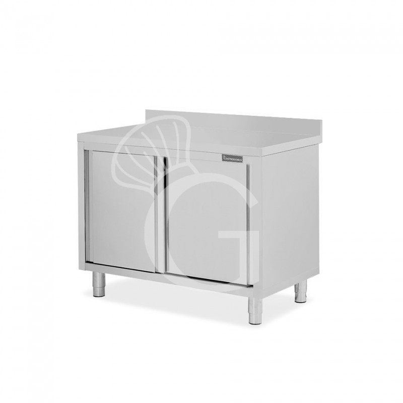 Mesa mural de acero inoxidable 2 puertas correderas y peto L 1100 mm x P 700 mm x A 950 mm