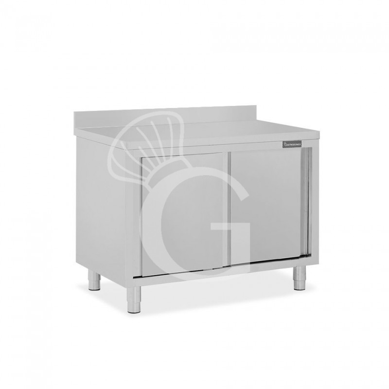 Mesa mural de acero inoxidable 2 puertas correderas y peto L 1100 mm x P 700 mm x A 950 mm