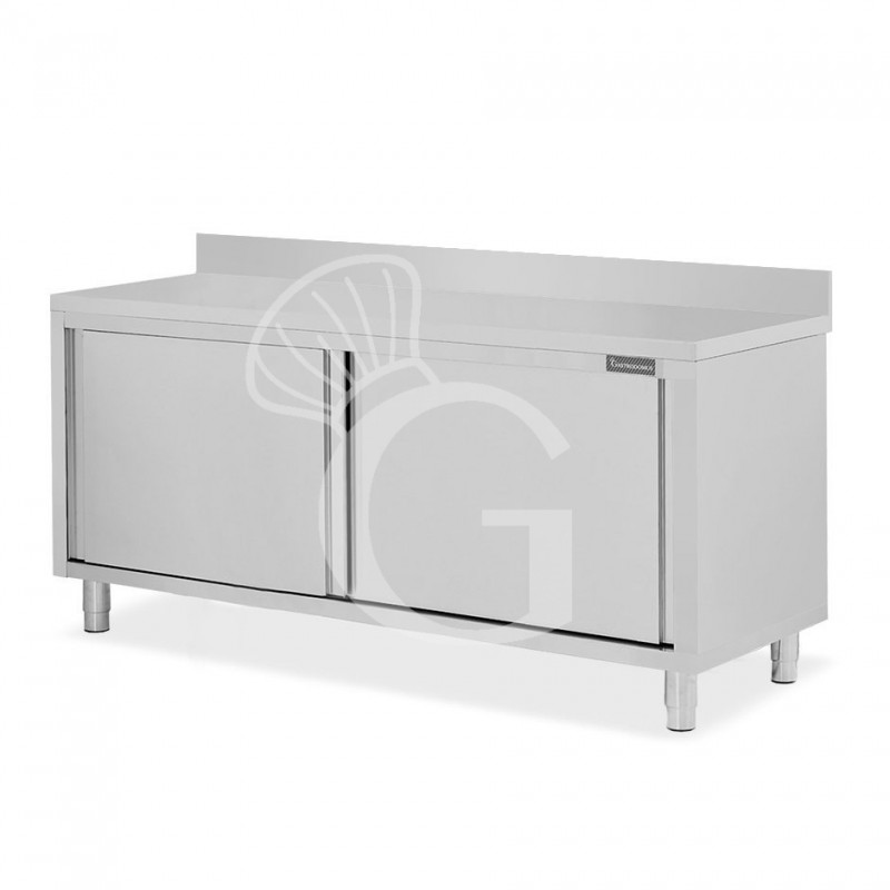 Mesa mural de acero inoxidable 2 puertas correderas y peto L 2000 mm x P 700 mm x A 950 mm