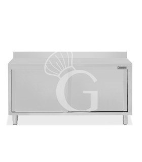 Mesa mural de acero inoxidable 2 puertas correderas y peto L 2000 mm x P 700 mm x A 950 mm
