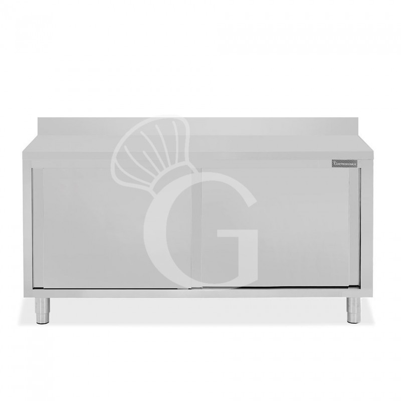 Mesa mural de acero inoxidable 2 puertas correderas y peto L 2000 mm x P 700 mm x A 950 mm