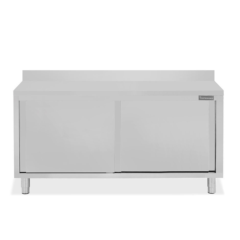 Mesa mural de acero inoxidable 2 puertas correderas y peto L 2000 mm x P 700 mm x A 950 mm