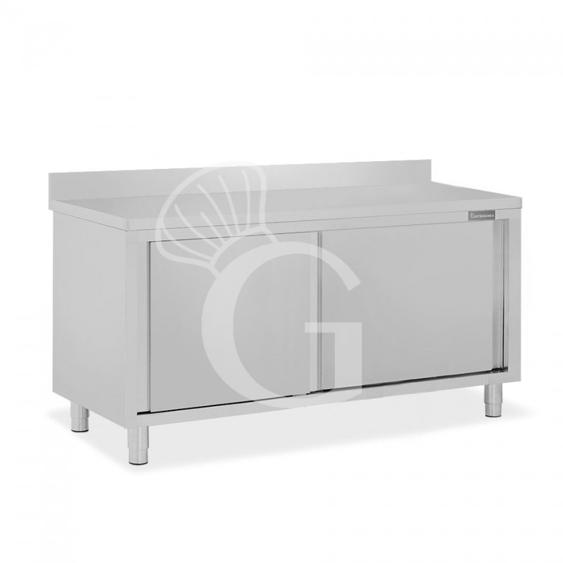 Mesa mural de acero inoxidable 2 puertas correderas y peto L 2000 mm x P 700 mm x A 950 mm