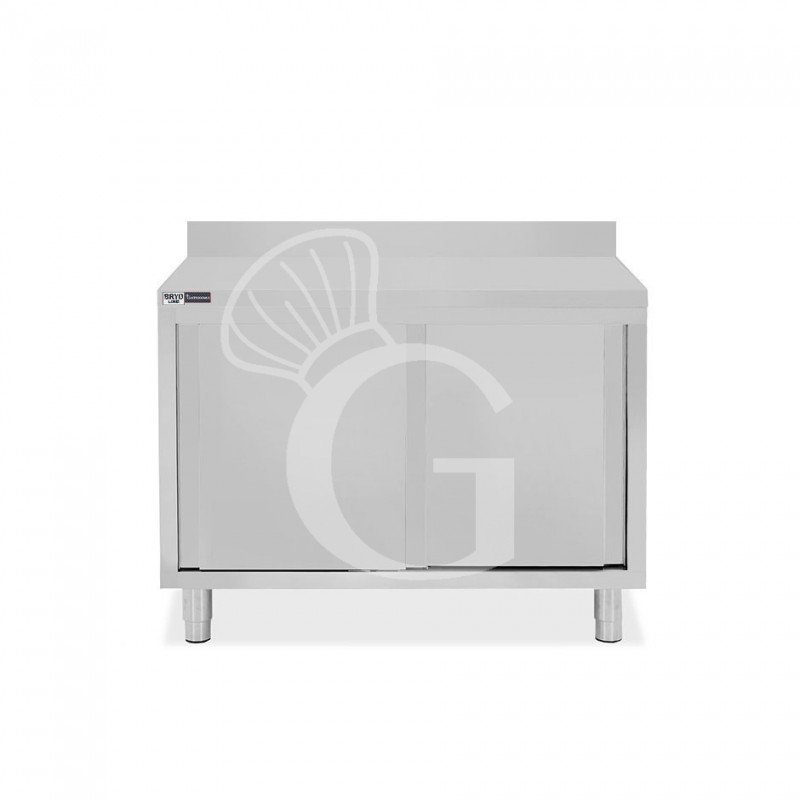 Mesa mural de acero inoxidable 2 puertas correderas y peto L 1100 mm x P 800 mm x A 950 mm