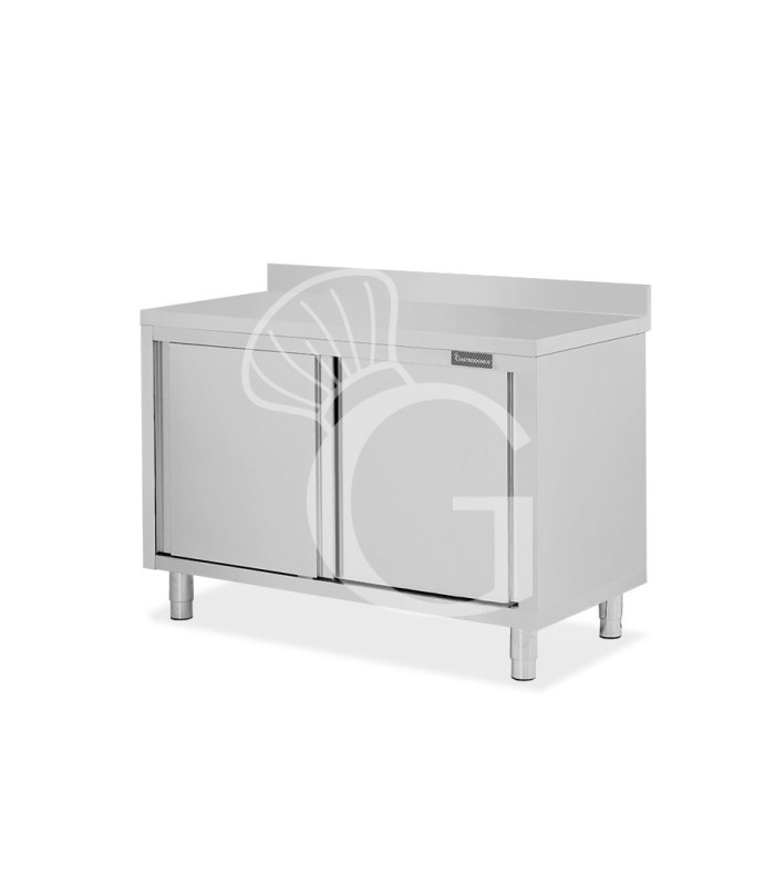 Mesa mural de acero inoxidable 2 puertas correderas y peto L 1300 mm x P 800 mm x A 950 mm