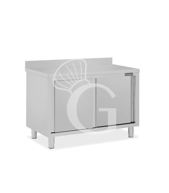Mesa mural de acero inoxidable 2 puertas correderas y peto L 1300 mm x P 800 mm x A 950 mm