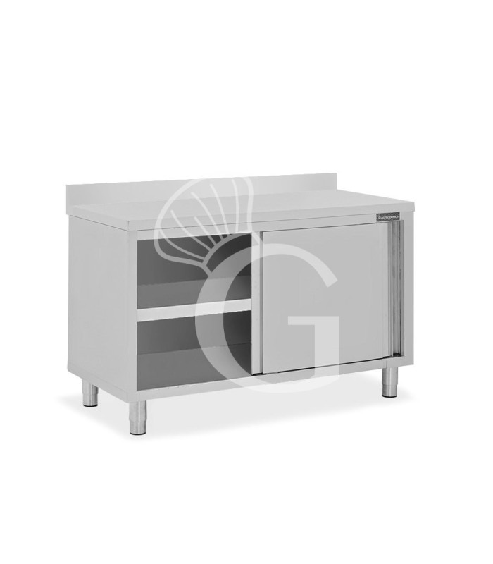 Mesa mural de acero inoxidable 2 puertas correderas y peto L 1300 mm x P 800 mm x A 950 mm