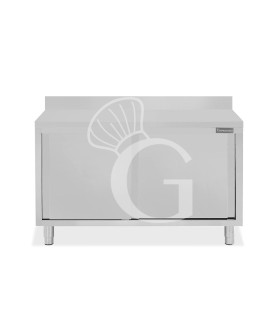Mesa mural de acero inoxidable 2 puertas correderas y peto L 1400 mm x P 800 mm x A 950 mm