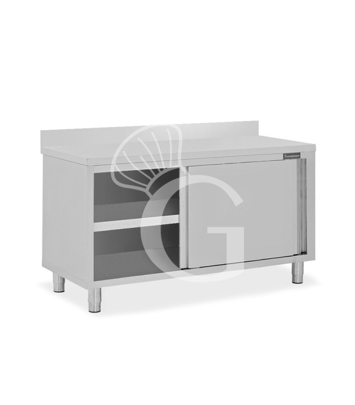 Mesa mural de acero inoxidable 2 puertas correderas y peto L 1600 mm x P 800 mm x A 950 mm