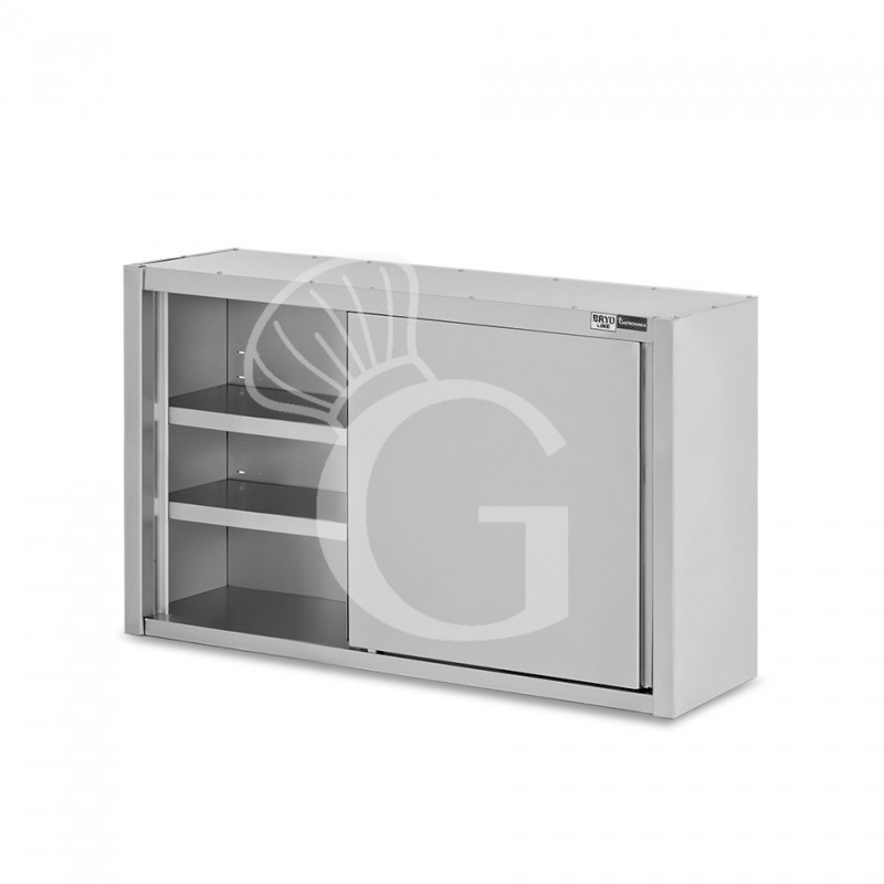 Armario de pared con puertas correderas de acero inoxidable con 2 estantes, L 1500 mm x P 400 mm x A 1000 mm