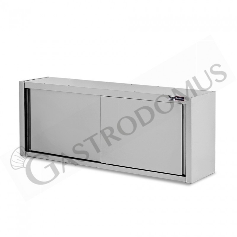 Armario de pared con puertas correderas de acero inoxidable con 1 estante, L 1800 mm x P 400 mm x A 650 mm