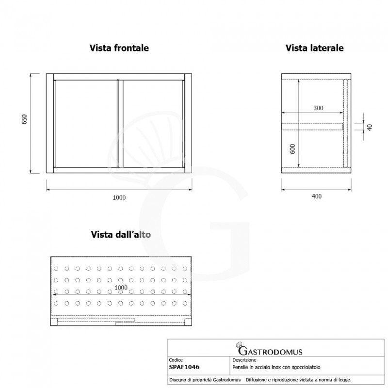 Armario de pared de acero inoxidable con escurridor, puertas correderas, 1 estante perforado, L 1000 mm x P 400 mm x A 650 mm