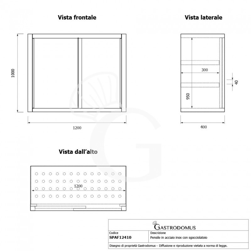 Armario de pared inox con escurridor, puertas correderas, 2 estantes perforados, L 1200 mm x P 400 mm x A 1000 mm