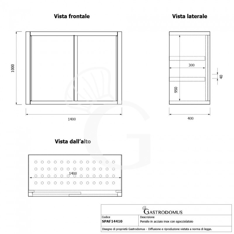 Armario de pared inox con escurridor, puertas correderas, 2 estantes perforados, L 1400 mm x P 400 mm x A 1000 mm