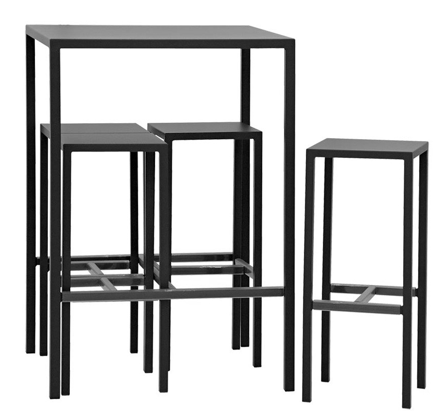 Juego Giglio de exterior, 1 mesa y 4 banquetas de metal pintado