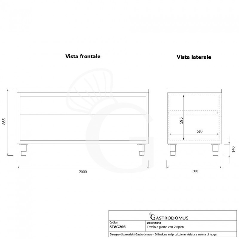 Mesa contrabarra de acero inoxidable con 2 estantes L 2000 mm x P 600 mm x A 865 mm