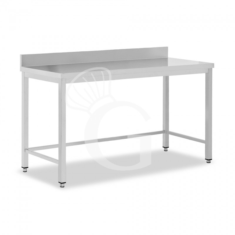 Mesa de acero inoxidable con peto trasero L 2000 mm x P 600 mm x A 950 mm