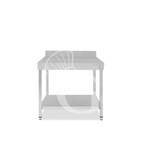 Mesa de trabajo de acero inoxidable con estante inferior y peto, L 800 mm x P 800 mm x A 950 mm