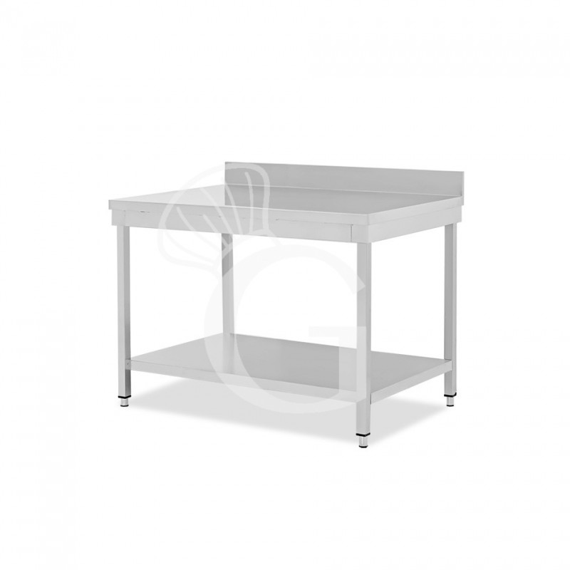 Mesa de acero inoxidable con estante inferior y peto L 1000 mm x P 700 mm x A 965 mm