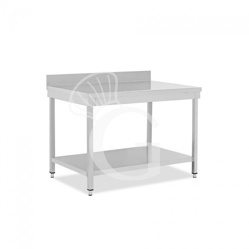 Mesa de acero inoxidable con estante inferior y peto L 1000 mm x P 700 mm x A 965 mm