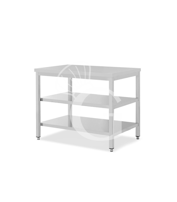 Mesa de trabajo de acero inoxidable con 2 estantes, L 1000 mm x P 800 mm x A 865 mm