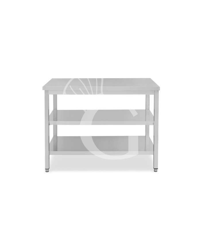Mesa de trabajo de acero inoxidable con 2 estantes, L 1000 mm x P 800 mm x A 865 mm