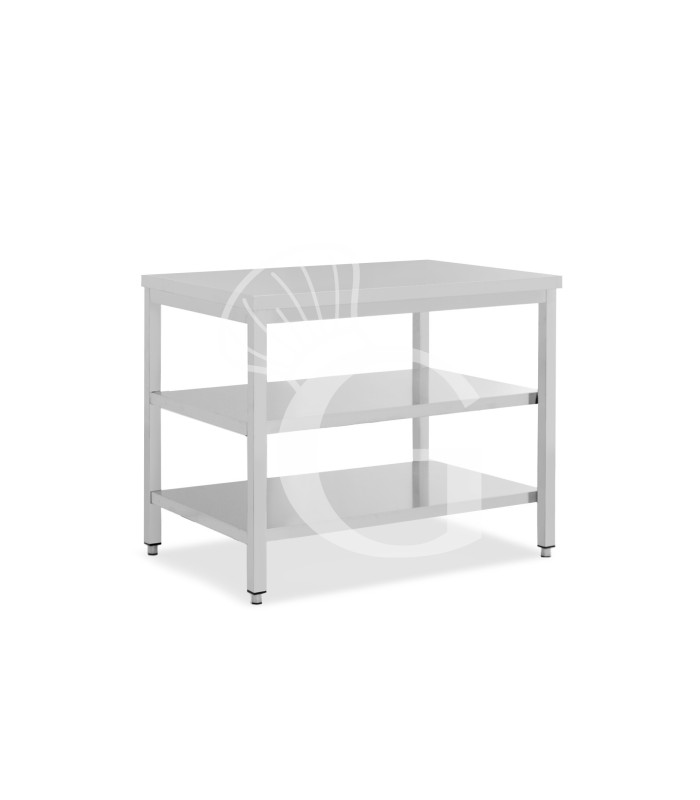 Mesa de trabajo de acero inoxidable con 2 estantes, L 1000 mm x P 800 mm x A 865 mm