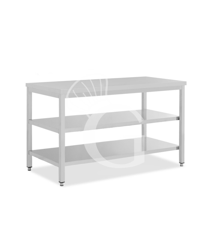 Mesa de acero inoxidable con 2 estantes L 1800 mm x P 800 mm x A 865 mm