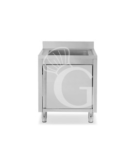 Fregadero con mueble inox con 1 puerta batiente, 1 cubeta, peto L 600 mm x P 700 mm x A 965 mm agujero grifo Ø32mm