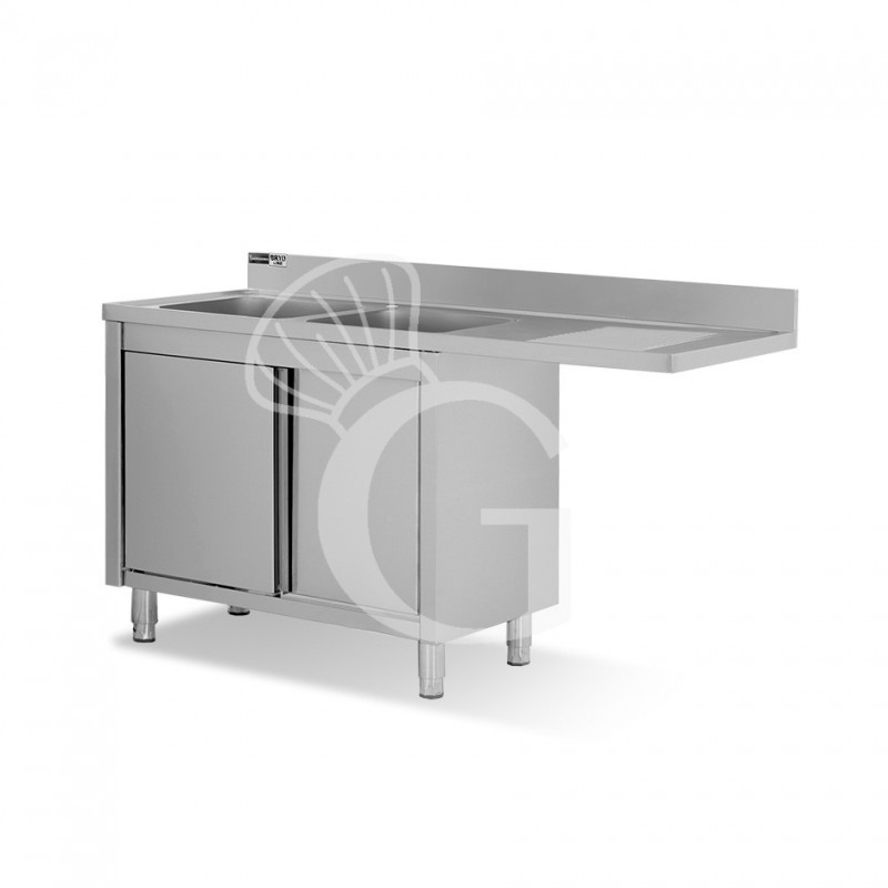 Fregadero con mueble y hueco para lavavajillas, 2 cubetas, escurridor a la derecha L 1600 mm x P 600 mm x A 965 mm