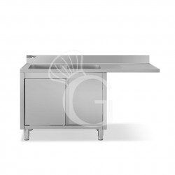 Fregadero con mueble y hueco para lavavajillas, 2 cubetas, escurridor a la derecha L 1600 mm x P 600 mm x A 965 mm