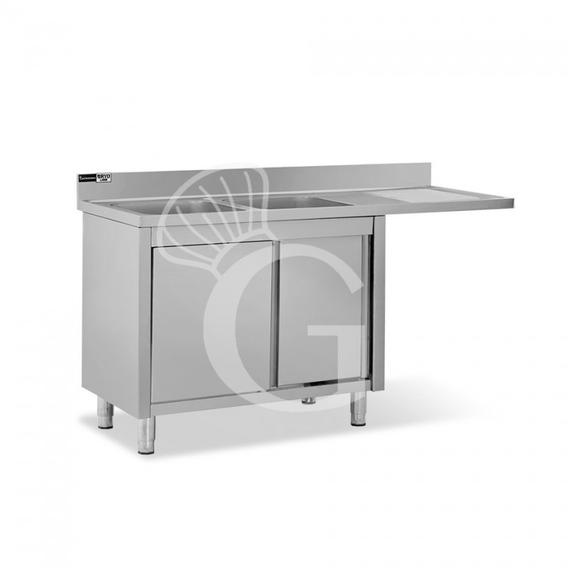 Fregadero con mueble y hueco para lavavajillas, 2 cubetas, escurridor a la derecha L 1600 mm x P 600 mm x A 965 mm