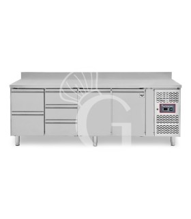 Mesa Refrigerada para gastronomía 5 cajones 2 puertas 700 mm -2°C/+8°C, peto trasero