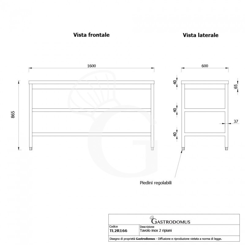 Mesa de trabajo de acero inoxidable con 2 estantes L 1600 mm x P 600 mm x A 865 mm