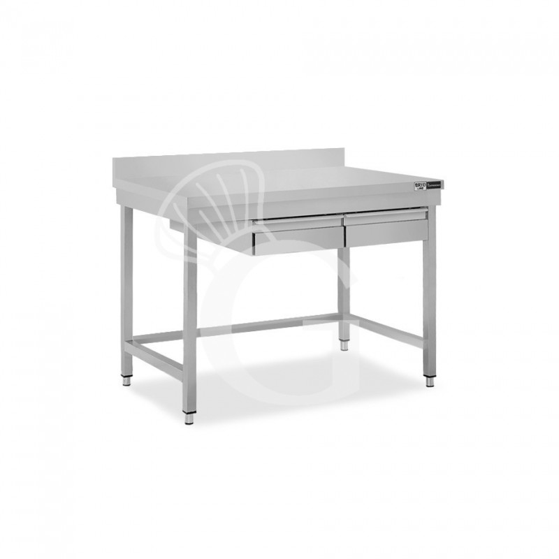 Mesa de trabajo de acero inoxidable con 2 cajones y peto trasero L 1100 mm x P 600 mm x A 965 mm