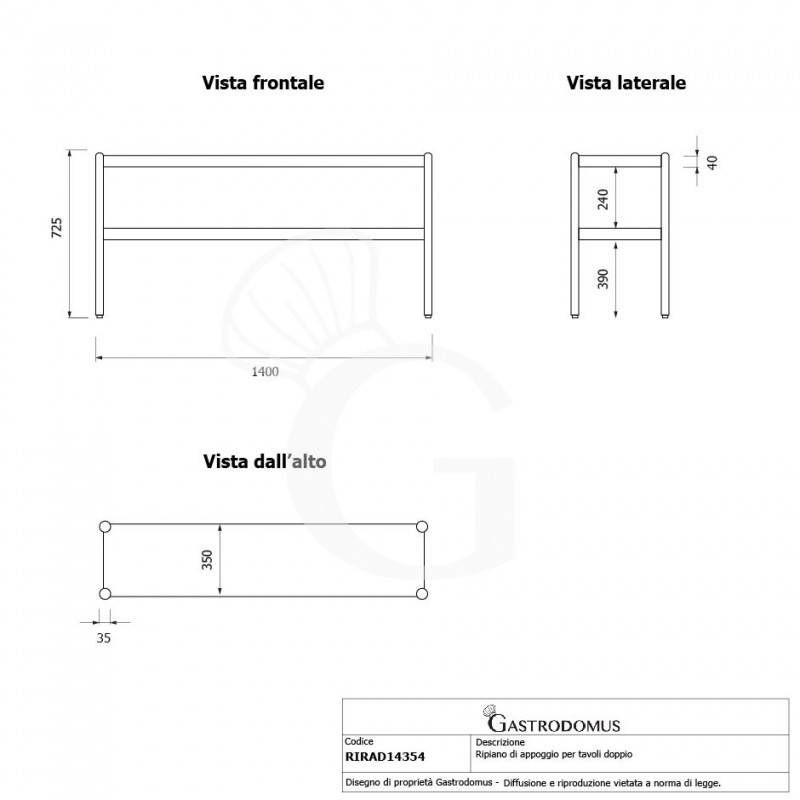 Estante de sobremesa, L 1400 x P 365 x A 725 mm
