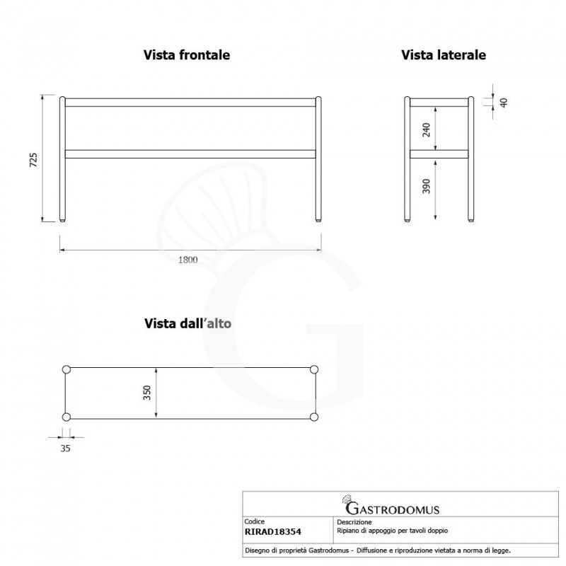 Estante de sobremesa, L 1800 x P 365 x A 725 mm