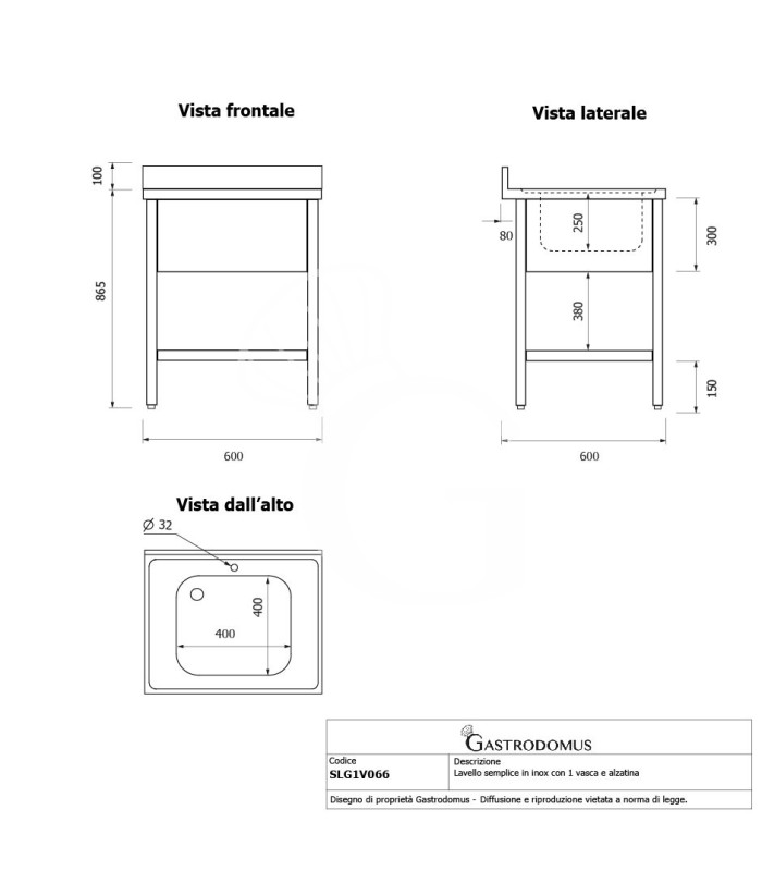 Fregadero de acero inoxidable con 1 estante, peto, 1 cubeta L 600 mm x P 600 mm x A 965 mm - con agujero para el grifo Ø 32 mm