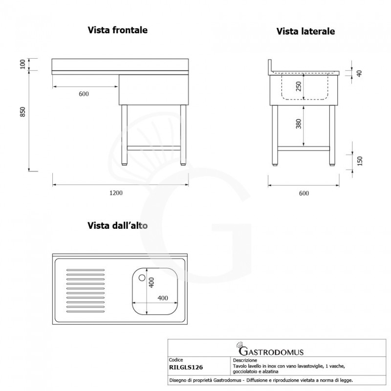Fregadero con bastidor y hueco para lavavajillas, 1 cubeta, escurridor a la izquierda L 1200 mm x P 600 mm x A 950 mm