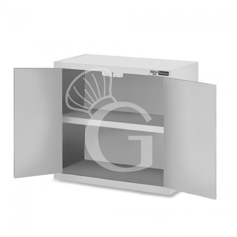 Armario de pared de acero inoxidable con 2 puertas batientes y 1 estante, L 800 mm x P 400 mm x A 800 mm