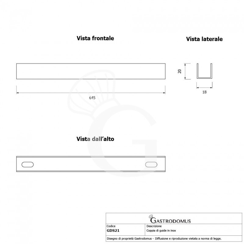 pareja de guias de acero inoxidable con seccion en forma de c y una longitud de 645 mm