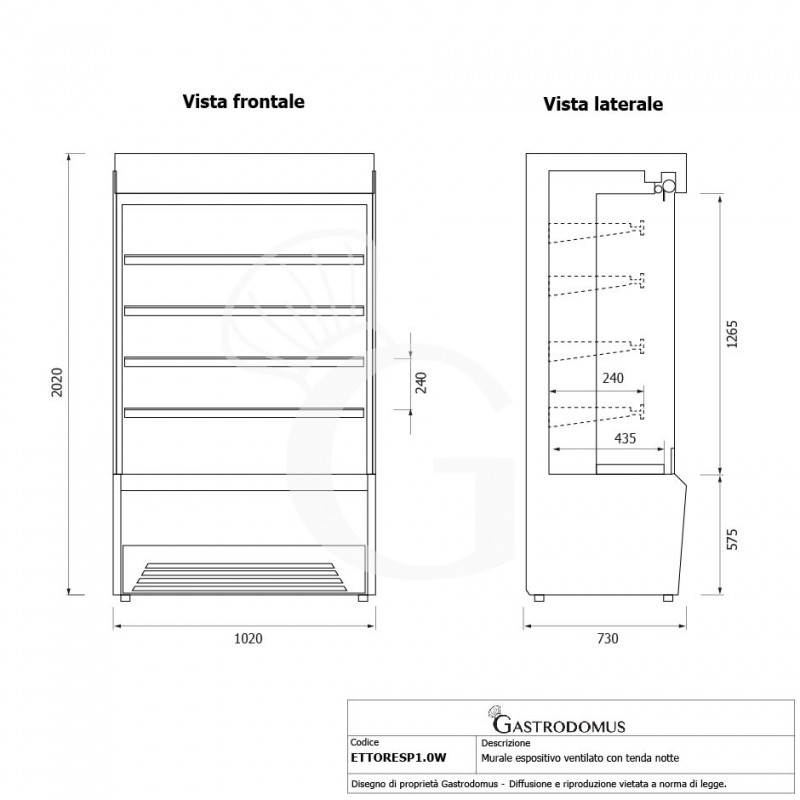 Vitrina Mural Refrigerada serie Ettore con cortina nocturna Temperatura +1°/+10°C L 1020 mm