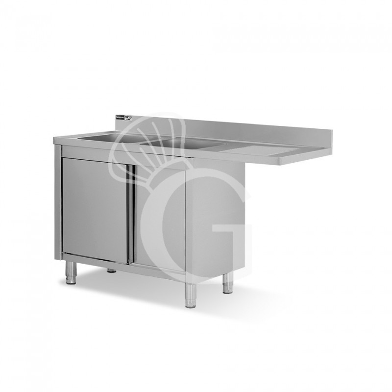 Fregadero con mueble y hueco para lavavajillas, 2 cubetas, escurridor a la derecha, 2 puertas correderas L1800mmxP700mmxA965mm