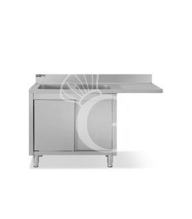 Fregadero con mueble y hueco para lavavajillas, 2 cubetas, escurridor a la derecha, 2 puertas correderas L1800mmxP700mmxA965mm