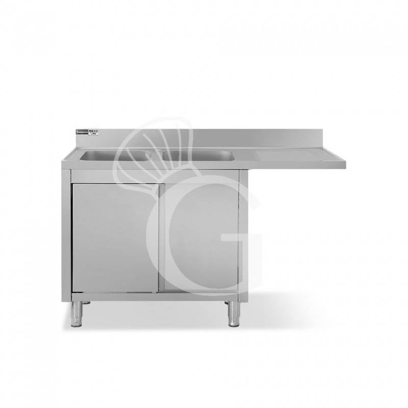 Fregadero con mueble y hueco para lavavajillas, 2 cubetas, escurridor a la derecha, 2 puertas correderas L1800mmxP700mmxA965mm