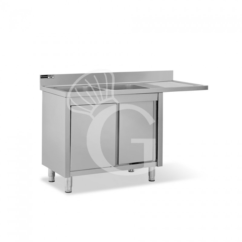 Fregadero con mueble y hueco para lavavajillas, 2 cubetas, escurridor a la derecha, 2 puertas correderas L1800mmxP700mmxA965mm