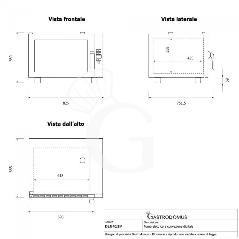 Horno eléctrico de convección para gastronomía, humidificador, control electrónico, trifásico, 4 bandejas GN 1/1 530x325mm