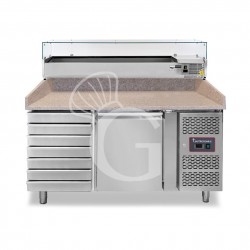 Mesa Refrigerada para pizza 600X400 1 Puerta 7 Cajones Vitrina 7 Cubetas GN1/4 210 LT